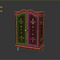 Classic Brown Two Door Cabinet With Golden Decorative Patterns And Carvings