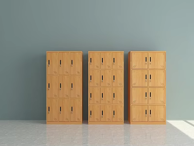 Light Wood Wardrobes With Multiple Doors And Drawers Against Gray Wall 3d model