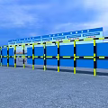 Road Infrastructure Bridge Under Construction With Construction Area Green Grass Blue Sky and Colorful Flags