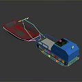 Blue Industrial Transport Vehicle With Metal Trailer And Black Control Panel Wheels