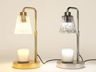 Modern Gold and Silver Table Lamps with Round Base and Transparent Textured Shade 3d model