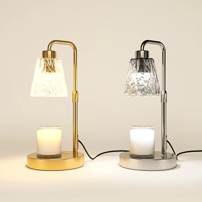 Modern Gold and Silver Table Lamps with Round Base and Transparent Textured Shade 3d model