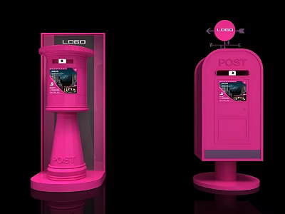 Pink Public Post Boxes With Transparent Window Logo And Arrow Indicators 3d model