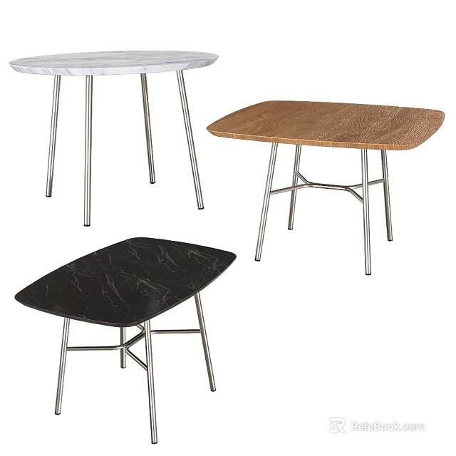 Modern Coffee Tables with Marble Wooden and Black Tops and Metal Legs in Various Designs 3d model 