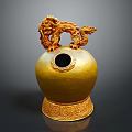 Intricate Dragon Shaped Sculpture Carving With Yellow Spherical Body Circular Opening And Ornate Base