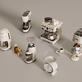 Modern White Beige Kitchen Small Appliances With Coffee Makers Blenders Scale And Accessories
