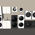 Various Washing Machine Models In Modern Laundry Room With Storage Cabinets 3d model