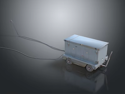 Gray Mobile Equipment Device With Wheels And Connected Power Cable 3d model
