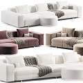 Modern Sectional Sofas In Gray And White With Ottoman Pillows And Throw Blankets 3d model