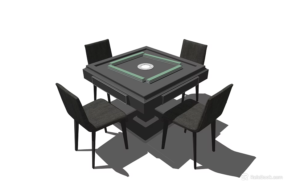 Square Entertainment Table with Four Dark Chairs and Green Center Design 3d model