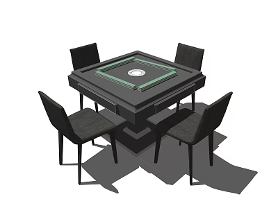 Square Entertainment Table with Four Dark Chairs and Green Center Design 3d model