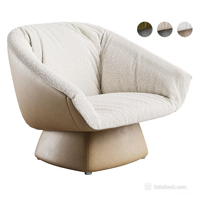 Modern Beige Upholstered Single Sofa With Round Swivel Base And Comfortable Cushion 3d model 