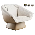 Modern Beige Upholstered Single Sofa With Round Swivel Base And Comfortable Cushion