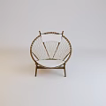 Round Rattan Woven Leisure Chair with White Cushion and Wooden Frame in Minimalist Style