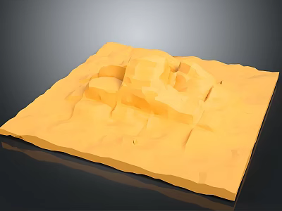 Warm Yellow Wooden Stone Square Panel with Carved Texture and Natural Surface Patterns 3d model