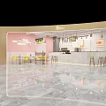 Modern Milk Tea Shop Interior With Yellow Pink Circular Lights Tables Chairs And Counter