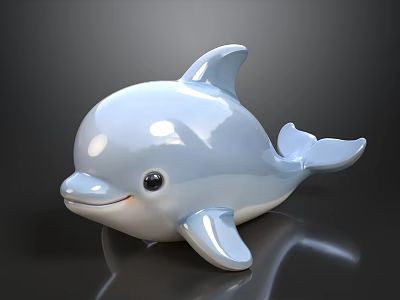 Light Blue Ceramic Dolphin Decorative Figurine With Smooth Reflective Surface 3d model