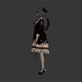 Child in Black Dress with Lace Trim and Pigtails Standing Position