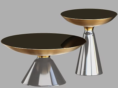 Sleek Modern Coffee Tables Design With Black Round Tabletop Gold Trim And Silver Cone Base 3d model