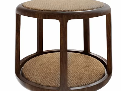 Round Wooden Frame Bench with Woven Seat and Modern Functional Home Decor Design 3d model