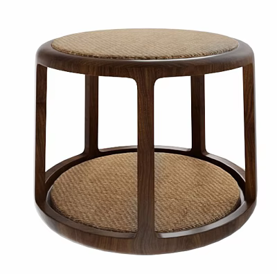 Round Wooden Frame Bench with Woven Seat and Modern Functional Home Decor Design 3d model