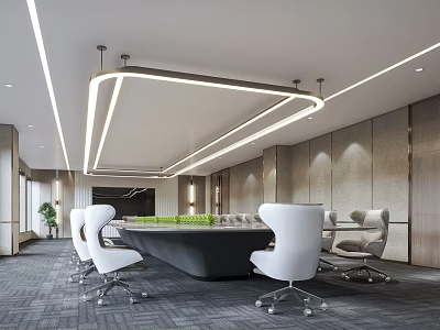 Modern Conference Room Interior Design With Meeting Table Chairs And Ceiling Lighting 3d model