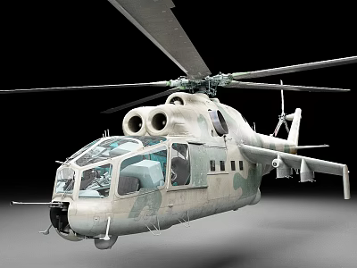 Camouflage Military Helicopter With Twin Rotor Fuselage And Side Windows 3d model