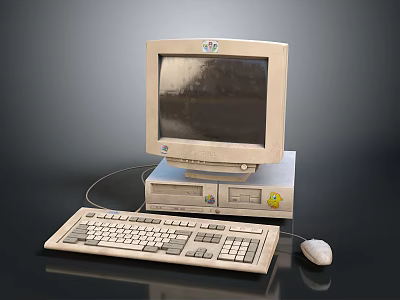 Complete Vintage Desktop Computer System With CRT Monitor Tower Keyboard And Mouse 3d model