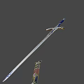 Blue Blade Sword With Gold Decorations And Red Hilt On Purple Background