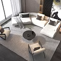 Modern Living Room White Sofa And Coffee Table Set Design With Chairs Carpet Large Windows