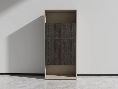 Modern File Cabinet Design With Beige Frame Dark Wood Grain And Open Shelves 3d model