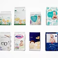 Various Baby Diapers Packaging With Different Brands And Colorful Patterns 3d model