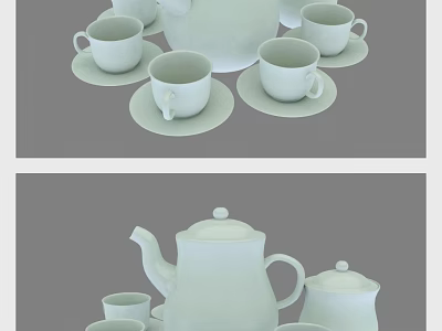 Elegant White Ceramic Tea Set With Teapot Teacups Saucers And Sugar Bowl 3d model