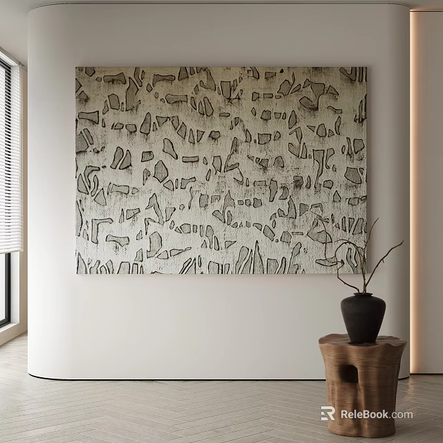 Abstract Wall Art Painting With Irregular Geometric Shapes In Monochromatic Tones For Minimalist Interior Decor 3d model 