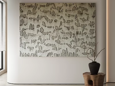 Abstract Wall Art Painting With Irregular Geometric Shapes In Monochromatic Tones For Minimalist Interior Decor 3d model
