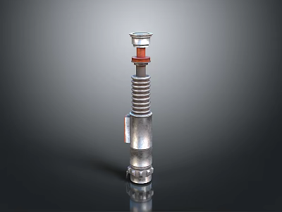 Shiny Silver Weapon Component With Red Ring And Spiral Metal Design 3d model