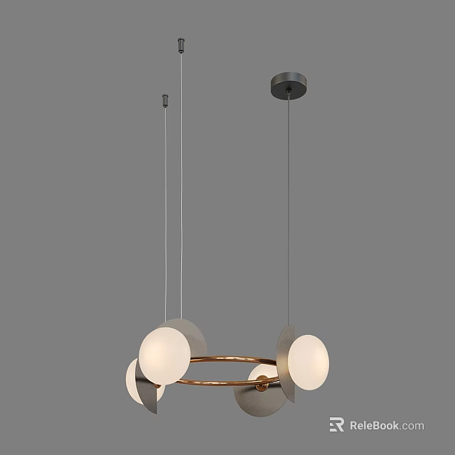Elegant Modern Chandelier With Circular Metal Frame And Spherical White Shades 3d model 