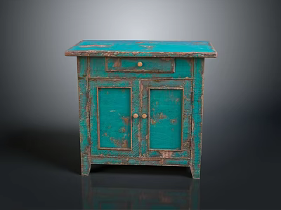 Rustic Turquoise Distressed Wooden Console Cabinet With Double Doors And Drawer 3d model