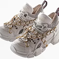 White Chunky Sole Mesh Sneakers With Gold Gemstone Accents And Logo Design