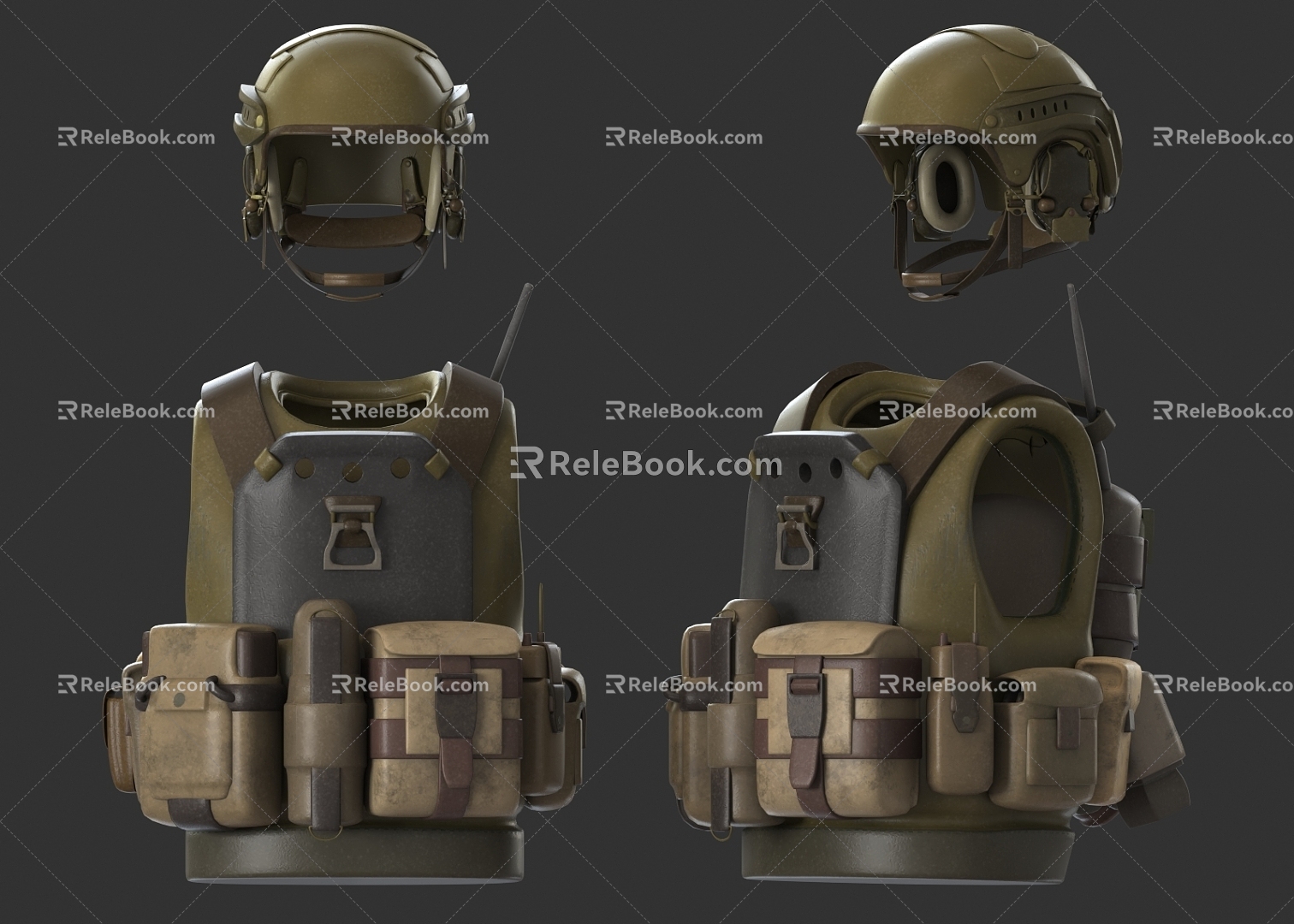 Bulletproof Vest Helmet Bulletproof Helmet Bulletproof Vest Military Equipment Military Bulletproof Vest Equipment Bag Special Forces Head 3d model