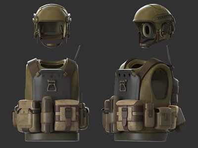 Military Tactical Vest With Multi Pocket Design And Helmet Gear Accessories 3d model