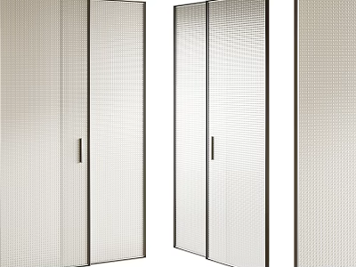 Modern Sliding Doors Featuring Perforated Glass Panels And Sleek Metal Frames 3d model