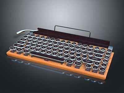 Vintage Electronic Keyboard with Wooden Base Round Metal Keys and Classic Wired Design 3d model