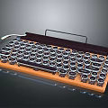Vintage Electronic Keyboard with Wooden Base Round Metal Keys and Classic Wired Design
