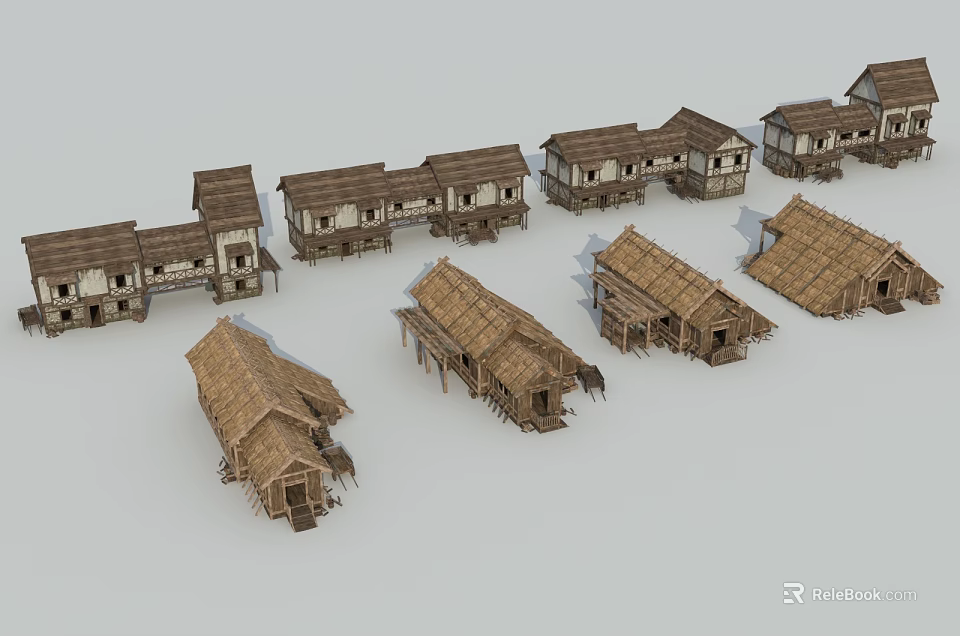 Traditional Single Family House With Thatched Roof And Wooden Structure Design 3d model 