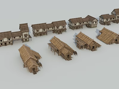 Traditional Single Family House With Thatched Roof And Wooden Structure Design 3d model
