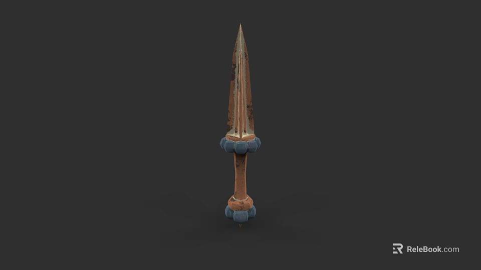 Medieval Spear Weapon With Wooden Handle Metal Tip And Decorative Blue Accents 3d model 