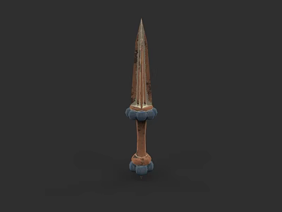 Medieval Spear Weapon With Wooden Handle Metal Tip And Decorative Blue Accents 3d model
