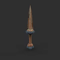 Medieval Spear Weapon With Wooden Handle Metal Tip And Decorative Blue Accents