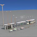 Modern Road Facilities With Bus Shelter Street Lamps Benches And Information Boards